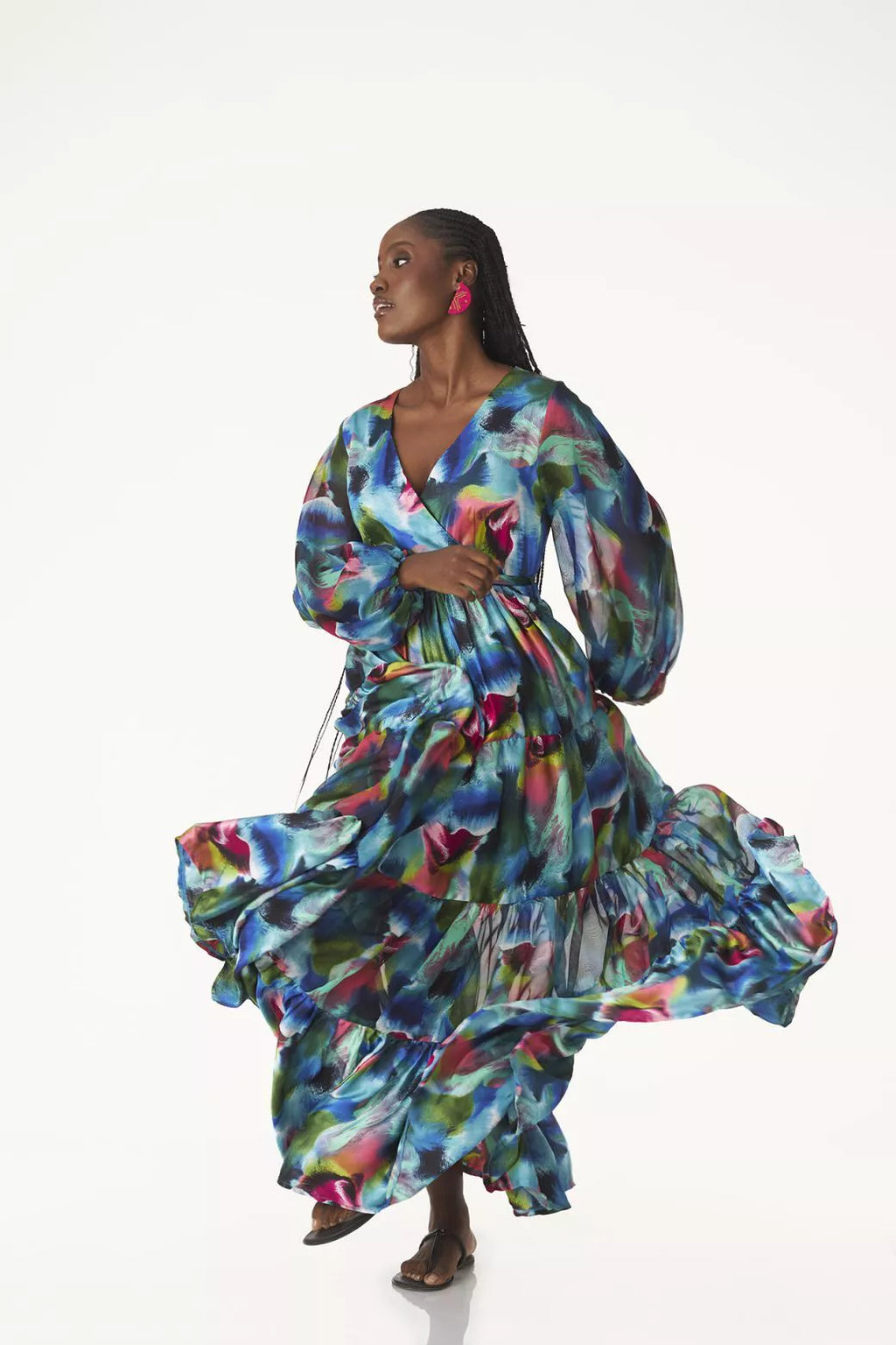 Watercolor tiered maxi dress