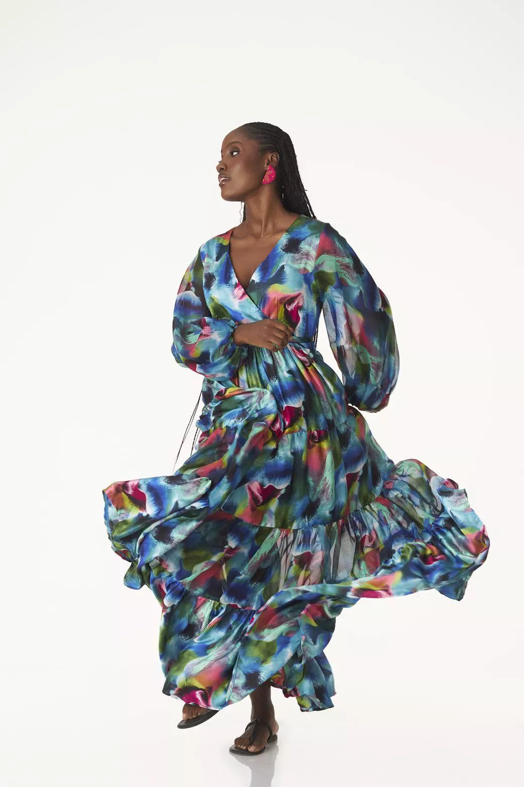 Watercolor tiered maxi dress