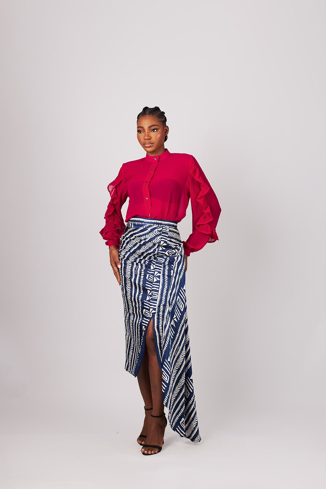 Monogram Geometric ruched midi skirt — view 2 — Kwelaku