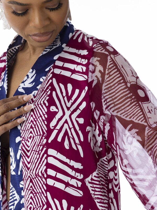 Kwelaku Geometric contrast drawstring kimono