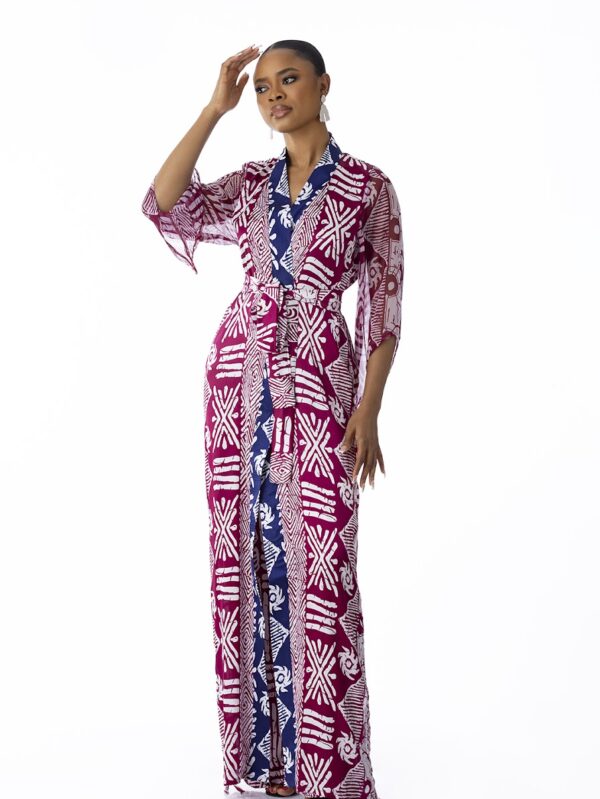 Kwelaku Geometric contrast drawstring kimono - Image 2