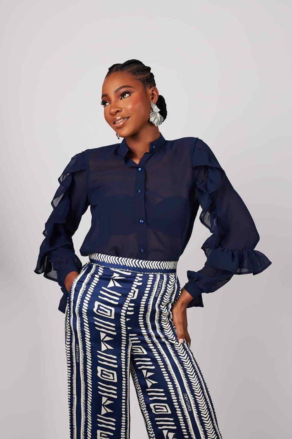 Signature Frilly Button Down Blouse