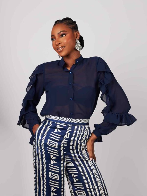 Signature Frilly Button Down Blouse