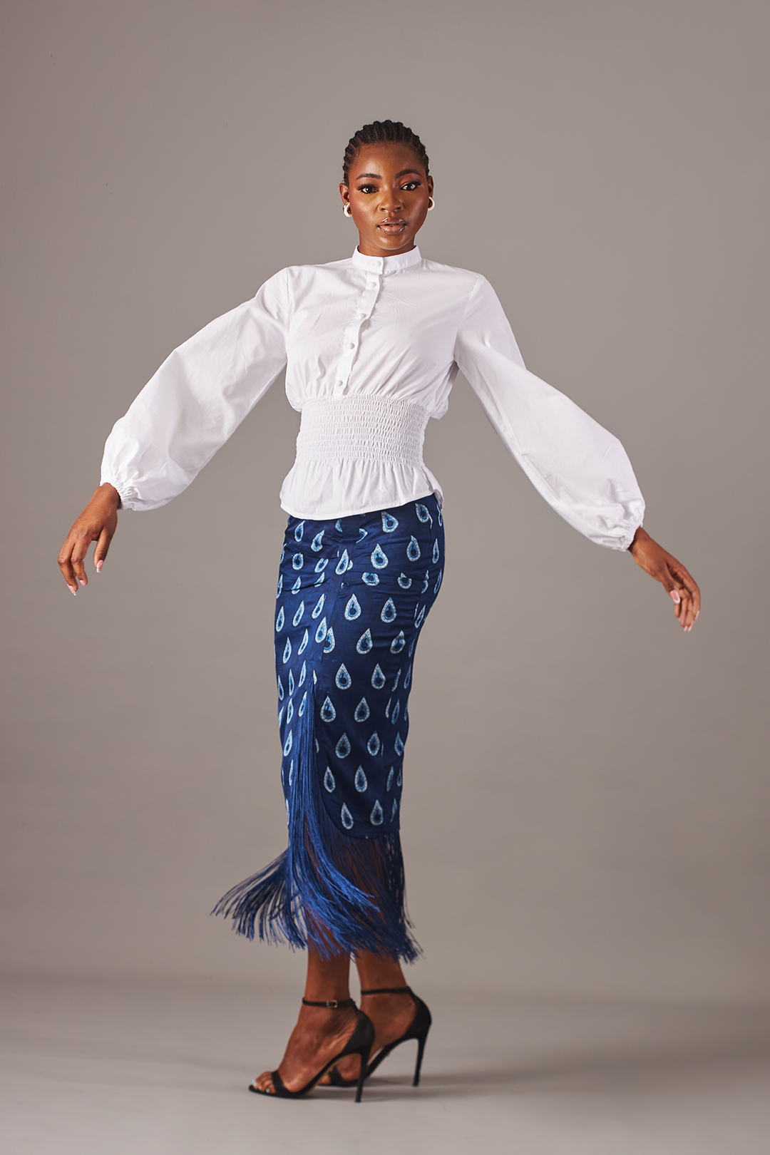 Raindrop Ruched Midi-Skirt