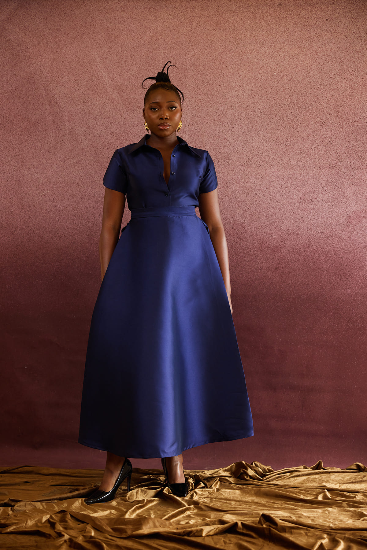 Nkwo Midi Asymmetric Full Skirt with Lace